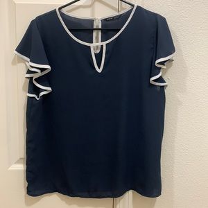 Navy blue and white blouse